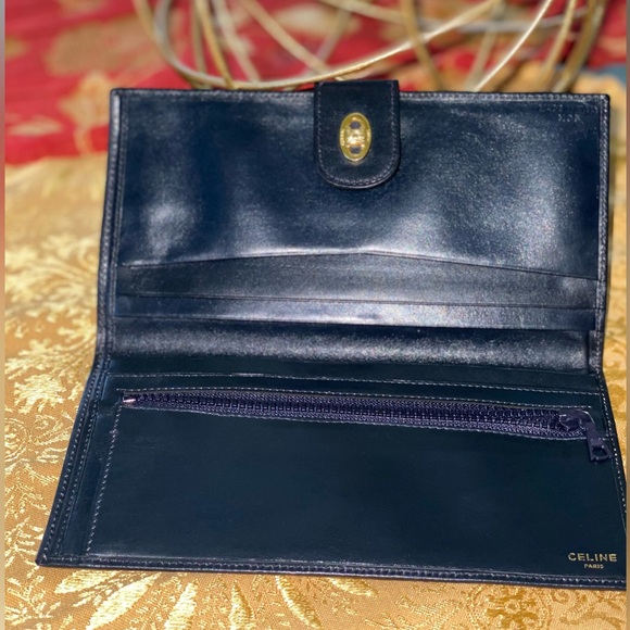 💯AUTHENTIC CELINE TRIOMPHE NAVY BLUE CALF SKIN LEATHER LONG BI-FOLD WALLET - Picture 10 of 15